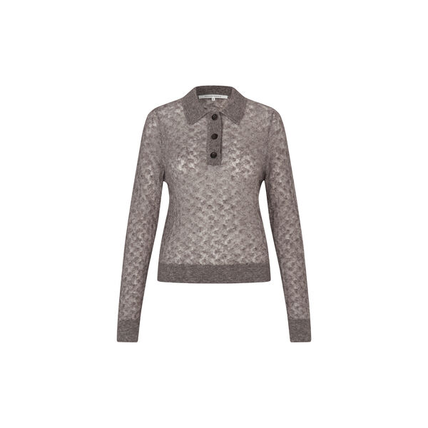 Vespa Knit LS Polo, mid brown melange, Second Female