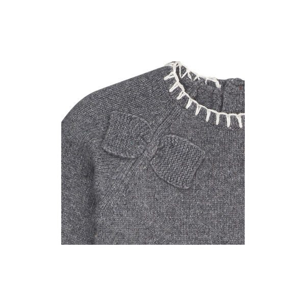 Lambswool Dress w. Bow, dark grey/cream comb. Lambswool Dress w. Bow, dark grey/cream comb., Copenhagen Colors Organics