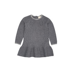 Lambswool Dress w. Bow, dark grey/cream comb. Lambswool Dress w. Bow, dark grey/cream comb., Copenhagen Colors Organics