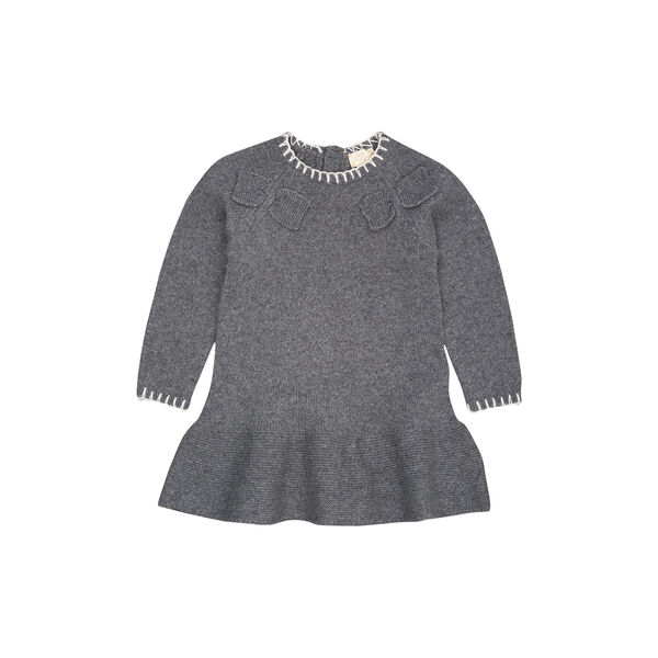 Lambswool Dress w. Bow, dark grey/cream comb. Lambswool Dress w. Bow, dark grey/cream comb., Copenhagen Colors Organics