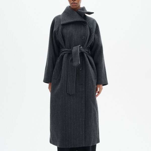 ZORAHIW LONG COAT PINSTRIPED, dark grey melange pinstripe, InWear