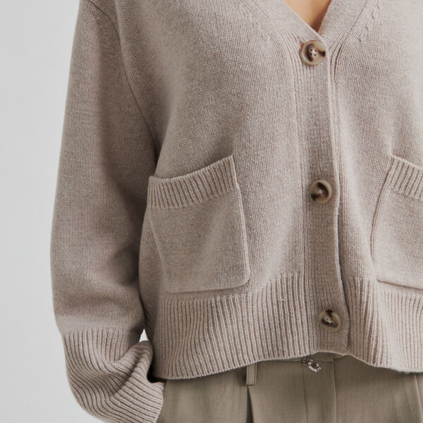 Alpha Knit Cardigan, mid brown melange, Second Female