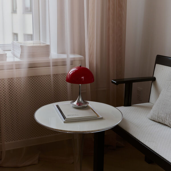 Panthella 160 Original Portable Table Lamp, opal red, Louis Poulsen