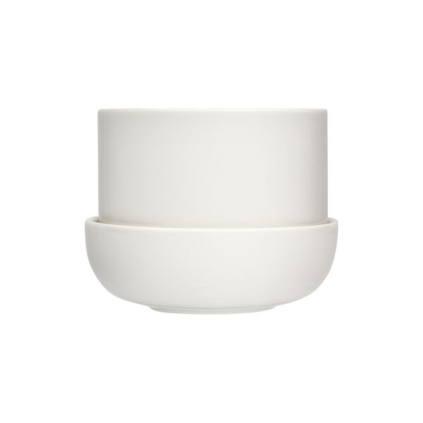 Nappula blomkruka med underfat liten, vit, Iittala