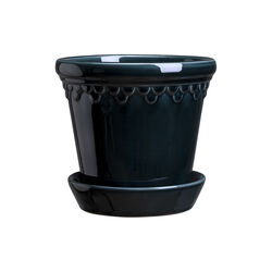 Københavner GLAZED kruka med fat, petroleum blue, Bergs Potter