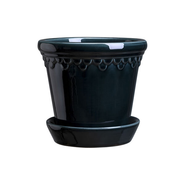 Københavner GLAZED kruka med fat, petroleum blue, Bergs Potter