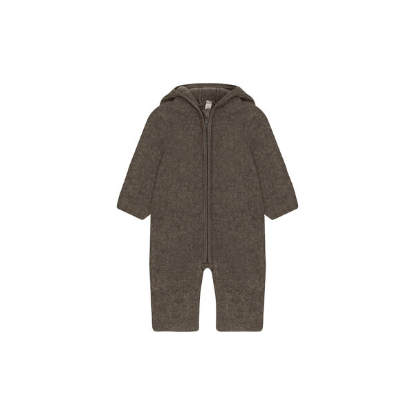 Pram Suit Ears Wool Fleece, brown melange, HUTTEliHUT