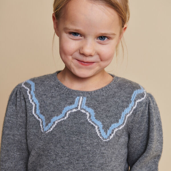Cashmere  Blouse w. Collar Deco, dark grey/blue comb. Cashmere  Blouse w. Collar Deco, dark grey/blue comb., Copenhagen Colors Organics