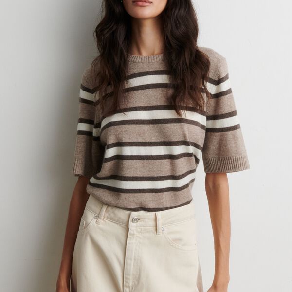 Vilna Knit SS O-Neck, light beige melange, Second Female
