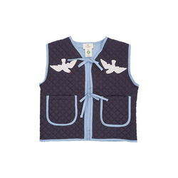 Checkered Quilted Vest w. Embroirdey, brown/blue check comb., Copenhagen Colors Organics