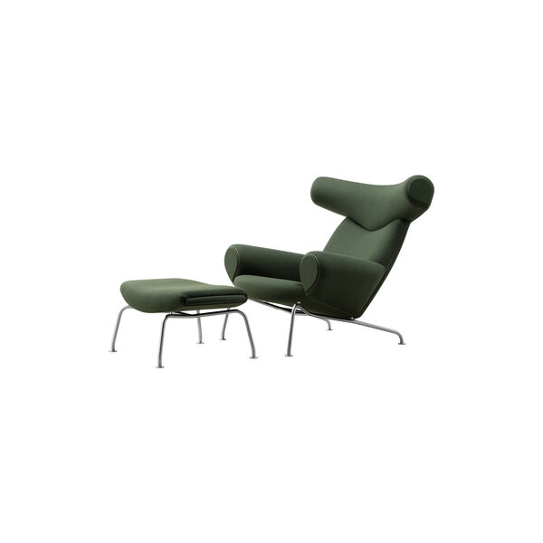 Wegner Ox Chair |  Olive Olive | F&aring;t&ouml;lj + Ottoman, Fredericia Furniture