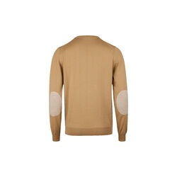 Sweater Knitted Crew Neck With Patch Merino Wool, beige, Stenströms
