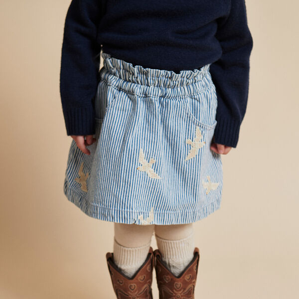 Y/D Twill Skirt w. Embroirdey, denim blue stripe, Copenhagen Colors Organics