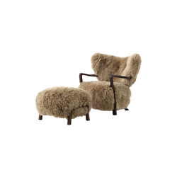 Wulff ATD2 Lounge Chair and ATD3 Pouf, Sheepskin honey/oiled walnut, &Tradition