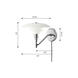 PH 3/2 vägglampa, krom, Louis Poulsen