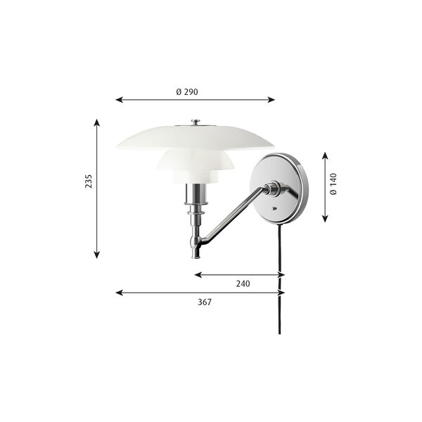 PH 3/2 vägglampa, krom, Louis Poulsen