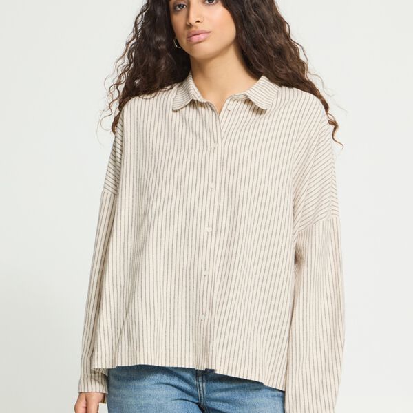 IHTAMANNA Shirt, birch/coffee bean stripe, ICHI