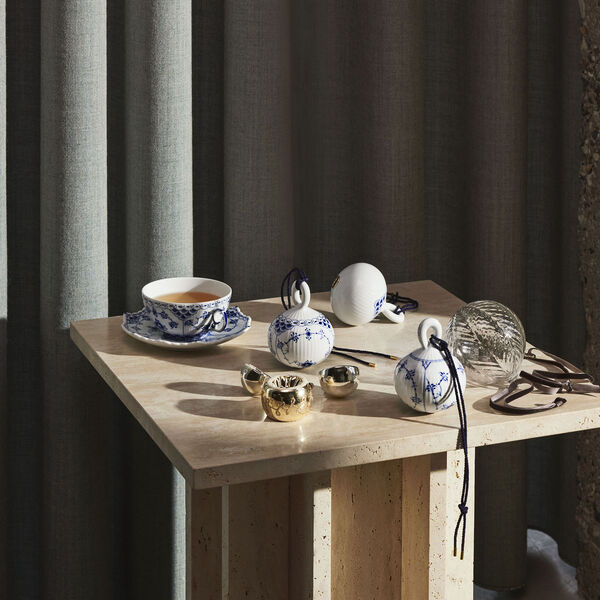 Blue Fluted Half Lace Christmas bauble 9.5 cm, Royal Copenhagen