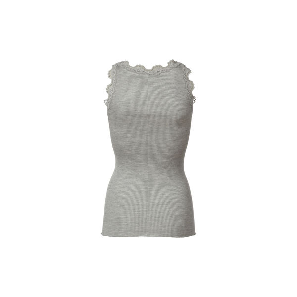 Silk Top w/ Lace , light grey melange, Rosemunde