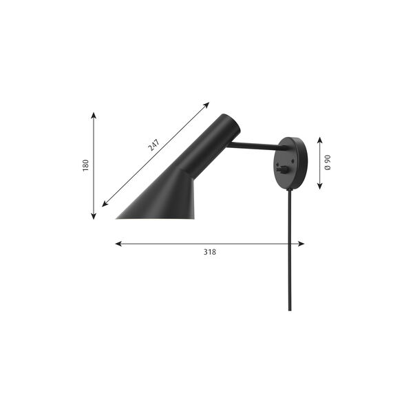 AJ v&auml;gglampa, black, Louis Poulsen