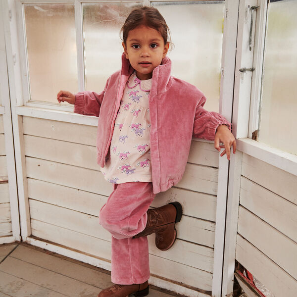 Corduroy Pant w. Wide Leg & Embroirdey, rose comb., Copenhagen Colors Organics