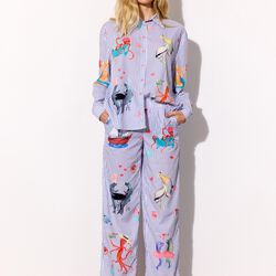 Nessie Trousers, blue ocean art print, HUNK&Oslash;N