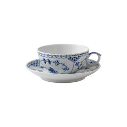 Blue Fluted Half Lace kopp med fat 20 cl, Royal Copenhagen