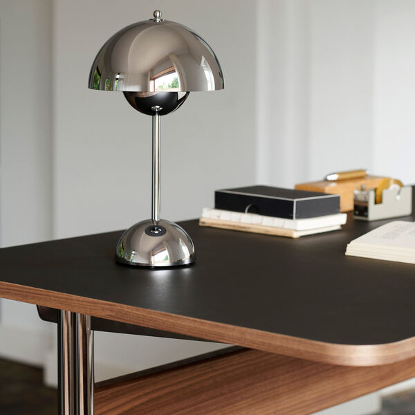 Pavilion Desk AV16, charcoal/walnut/chrome, &Tradition