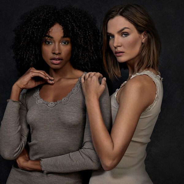 Silk Top w/ Lace , brown melange Silk Top w/ Lace , brown melange, Rosemunde