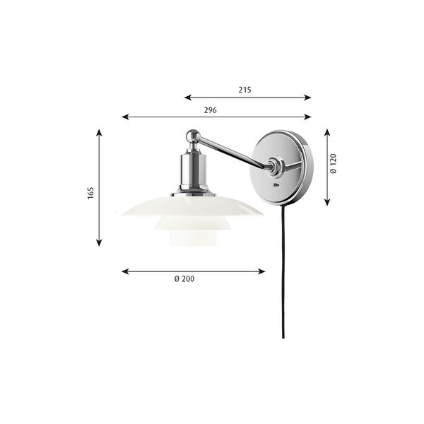 PH 2/1 vägglampa, krom, Louis Poulsen