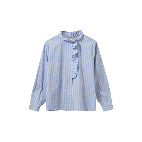 BelleSW Check Frill Placket Shirt, blue, Sofie Schnoor