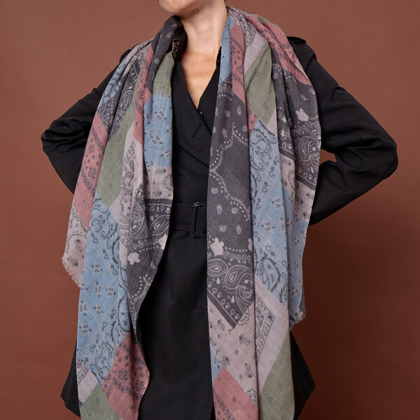 PAISLEY PATCHWORK Scarf, grey/camel, Bella Ballou