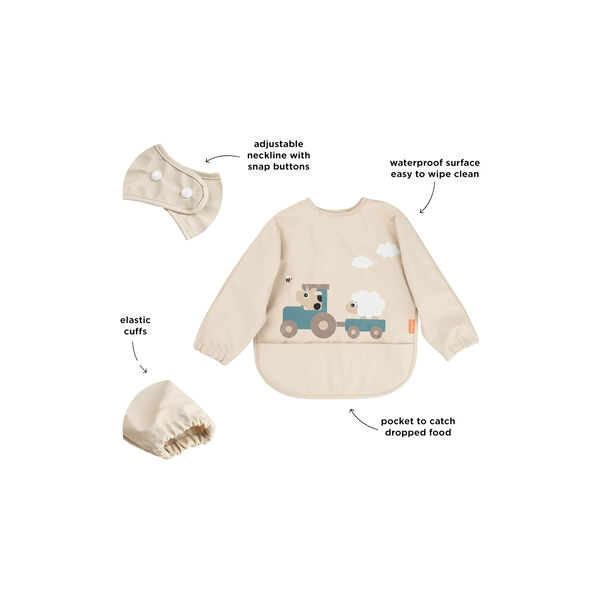 Tiny Farm Sleeved Pocket Bib, sand, Done by Deer