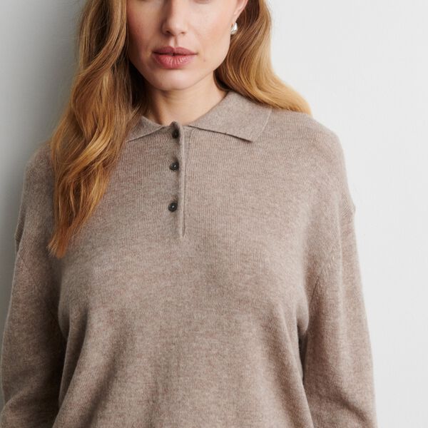 Longo Knit LS Collar, mid brown melange, Second Female