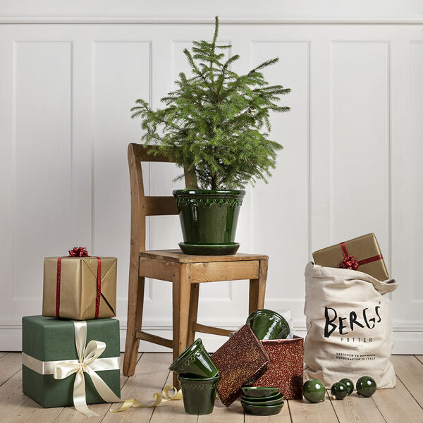 K&oslash;benhavner GLAZED kruka med fat, emerald green, Bergs Potter