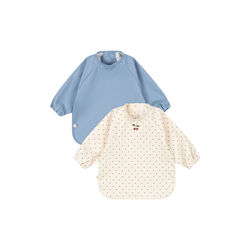 2 Pack Dinner Bib with Sleeves, navy dot/rain washed, Konges Sl&oslash;jd