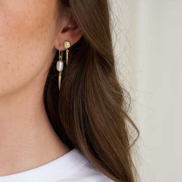 Sigrid post earring w. pendant, gold plated, Pure by Nat