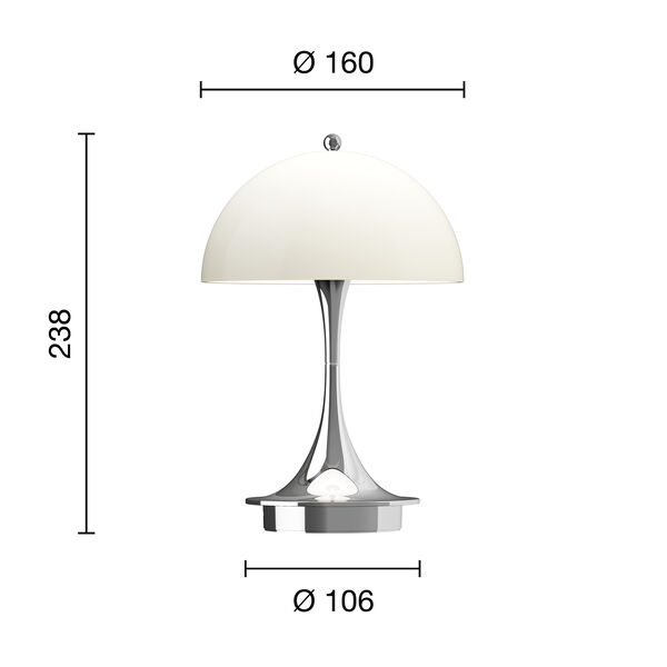 Panthella 160 Portable Table Lamp, chrome opal beige, Louis Poulsen