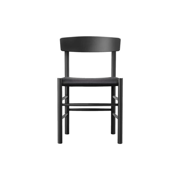 J39 Mogensen Chair with Seat Upholstery, black lacquered beech/black canvas, Fredericia Furniture