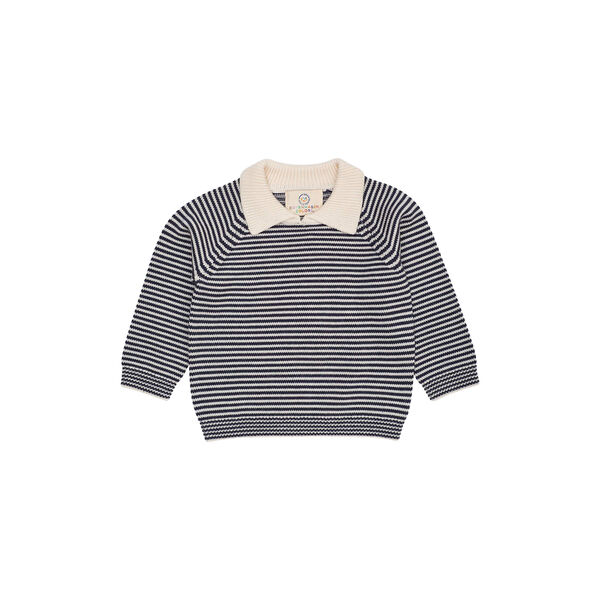 Merino Striped Blouse w. Collar, cream/navy stripe, Copenhagen Colors Organics