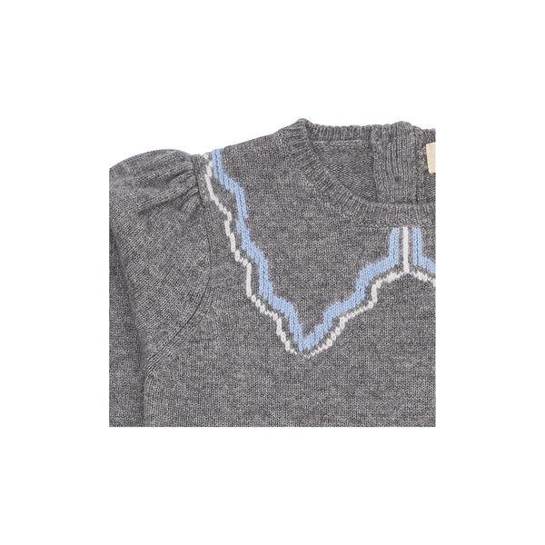 Cashmere  Blouse w. Collar Deco, dark grey/blue comb. Cashmere  Blouse w. Collar Deco, dark grey/blue comb., Copenhagen Colors Organics