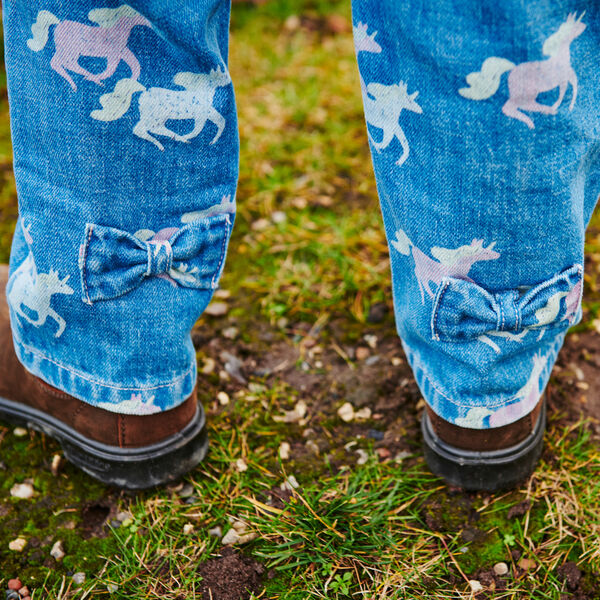 Organic Pants w. Frill Waist & Unicorn Print, indigo blue washed w. unicorn, Copenhagen Colors Organics