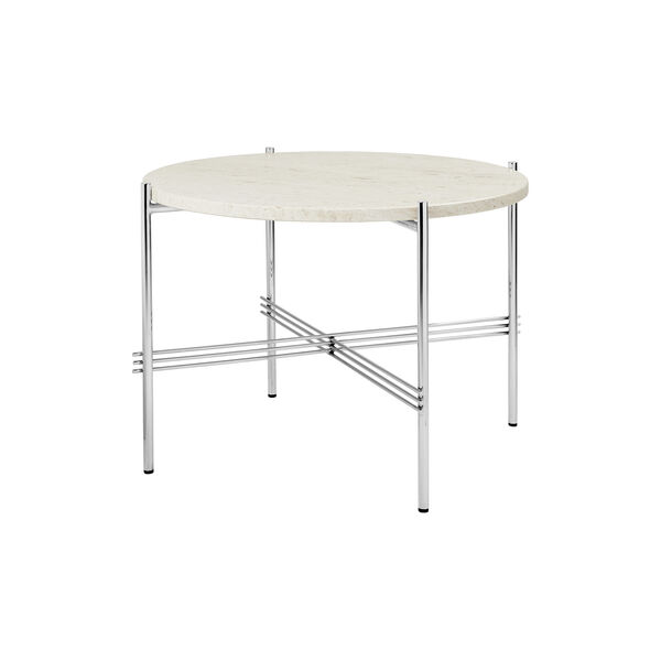 TS Coffee Table &Oslash;55, neutral white travertine/steel, GUBI