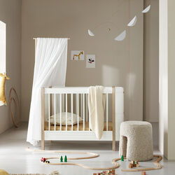 Wood Mini+ Cot Bed excl. Junior Kit 68x122 cm, white/oak, Oliver Furniture