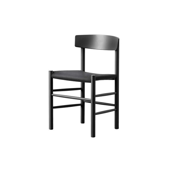 J39 Mogensen Chair with Seat Upholstery, black lacquered beech/black canvas, Fredericia Furniture