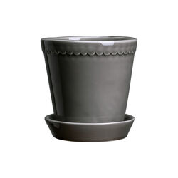 Helena GLAZED kruka med fat, pearl grey, Bergs Potter