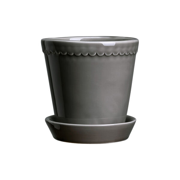 Helena GLAZED kruka med fat, pearl grey, Bergs Potter