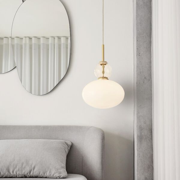 Rizzatto 32 pendant, satin brass/opal, Nuura