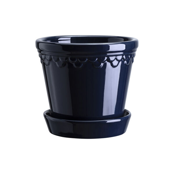 Københavner GLAZED kruka med fat, sapphire blue, Bergs Potter