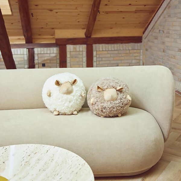 Cute Sheep Round Cushion &Oslash; 34 cm, taupe, NATURES Collection